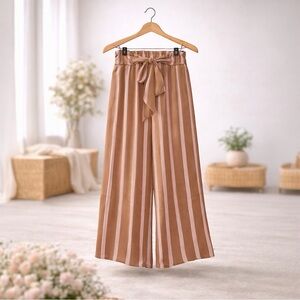 LA ILLA Brown Striped Paperbag Waist Wide Leg Pants Size M